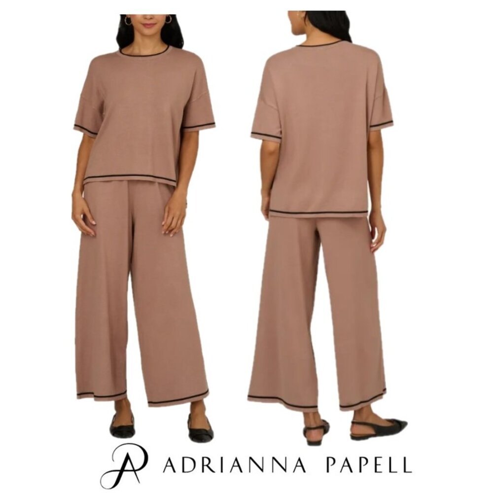 NWT Adrianna Papell Women's Lightweight Sweater Set, Light Brown